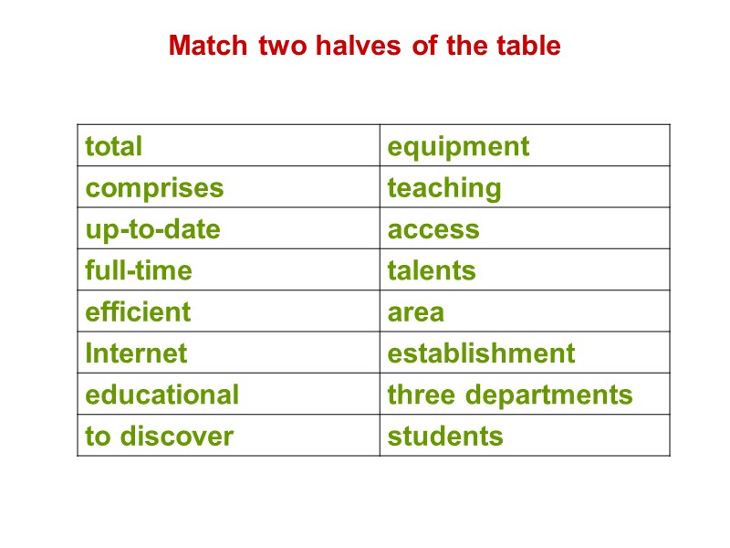 Match two halves of the table